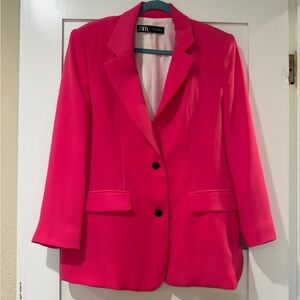 Zara Hot Pink Single-Breasted Tailored Blazer